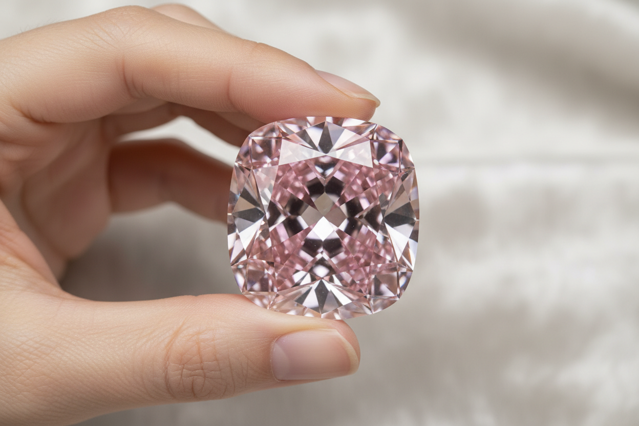 Large pink diamond on someone hands